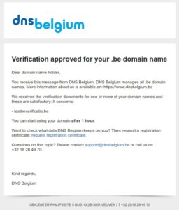 verificatie email DNS.be